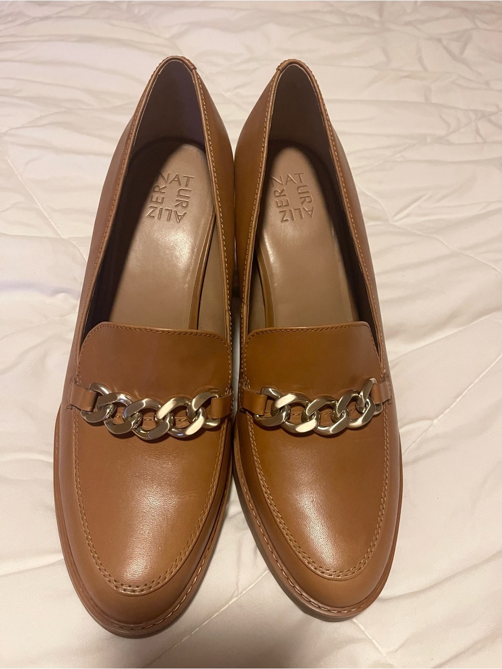 Naturalizer Tan Leather Chain Detail Loafers